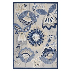 Nourison Aloha 63x89&quot Rectangle Fabric Oversized Floral Area Rug in Blue