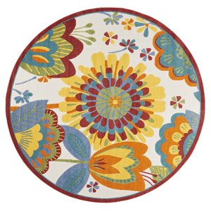 Nourison Aloha 94x94&quot Round Contemporary Fabric Area Rug in Multi-Color
