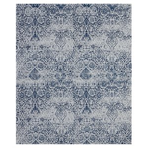 Nourison Damask 96x120&quot Rectangle Traditional Fabric Area Rug in Navy