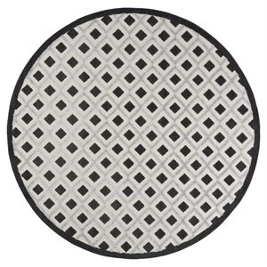 Nourison Aloha 94x94&quot Round Fabric Diamond Motif Area Rug in Black