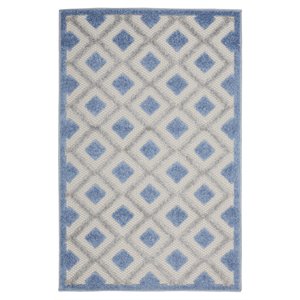 Nourison Aloha 32x48&quot Rectangle Fabric Diamond Motif Area Rug in Blue