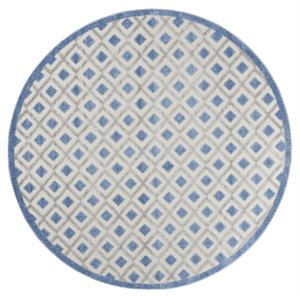 Nourison Aloha 94x94&quot Round Contemporary Fabric Diamond Motif Area Rug in Blue