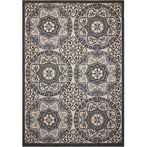 Nourison Caribbean 27x90&quot Runner Transitional Fabric Area Rug in Charcoal