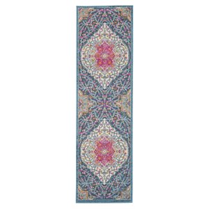 Nourison Passion 26x90&quot Runner Traditional Fabric Area Rug in Indigo/Pink