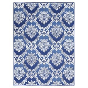 Nourison Whimsicle 60x84&quot Rectangle Fabric Damask Area Rug in Blue/White