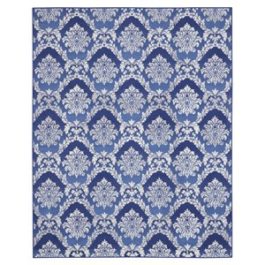 Nourison Whimsicle 84x120&quot Rectangle Fabric Damask Area Rug in Blue/White