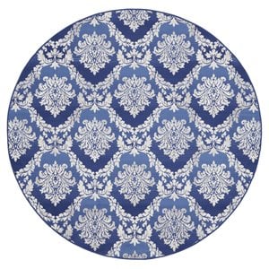Nourison Whimsicle 96x96&quot Round Fabric Damask Area Rug in Blue
