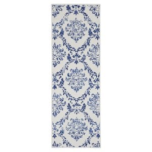 Nourison Whimsicle 24x96&quot Runner Fabric Damask Pattern Area Rug in Ivory/Navy