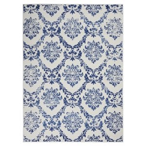 Nourison Whimsicle 48x72&quot Rectangle Fabric Damask Area Rug in Navy/Ivory