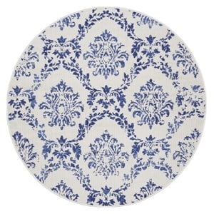 Nourison Whimsicle 60x60&quot Round Fabric Damask Area Rug in Navy/Ivory