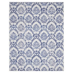 Nourison Whimsicle 84x120&quot Rectangle Fabric Damask Area Rug in Navy/Ivory