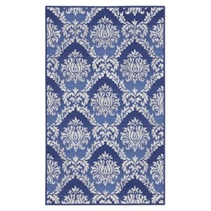 Nourison Whimsicle 36x60&quot Rectangle Fabric Damask Area Rug in Blue/White