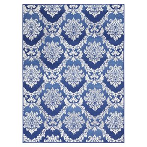 Nourison Whimsicle 48x72&quot Rectangle Fabric Damask Area Rug in Blue/White