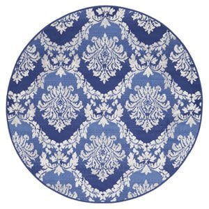 Nourison Whimsicle 60x60&quot Round Fabric Damask Area Rug in Blue