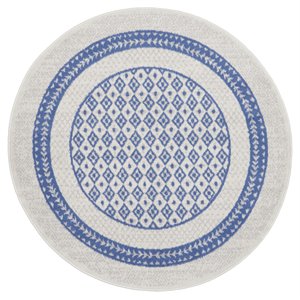 Nourison Whimsicle 60x60&quot Round Fabric Geometric Pattern Area Rug in Ivory