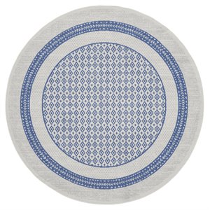 Nourison Whimsicle 96x96&quot Round Fabric Geometric Pattern Area Rug in Ivory
