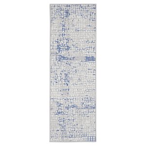 Nourison Whimsicle 24x96&quot Runner Fabric Abstract Geometric Rug in Ivory/Blue