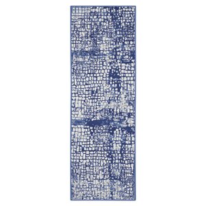 Nourison Whimsicle 24x96&quot Runner Fabric Abstract Geometric Rug in Ivory/Navy