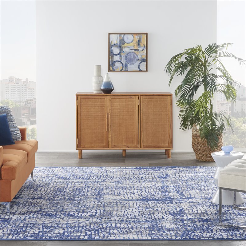 nourison whimsicle 84x120&quot rectangle fabric geometric area rug in navy