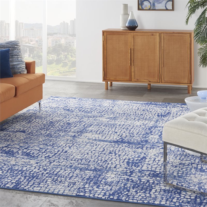 nourison whimsicle 84x120&quot rectangle fabric geometric area rug in navy