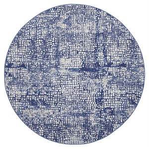 Nourison Whimsicle 96x96&quot Round Fabric Geometric Area Rug in Navy/Ivory