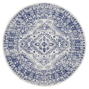 Nourison Whimsicle 60x60&quot Round Fabric Geometric Motif Area Rug in Navy