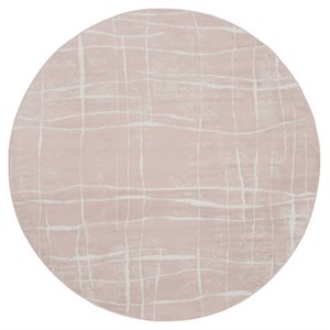 Nourison Whimsicle 96x96&quot Round Fabric Abstract Linear Area Rug in Pink