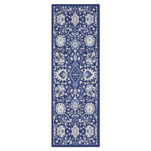 Nourison Whimsicle 24x96&quot Runner Fabric Floral Motifs Area Rug in Navy