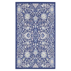 Nourison Whimsicle 36x60&quot Rectangle Fabric Floral Motif Area Rug in Navy