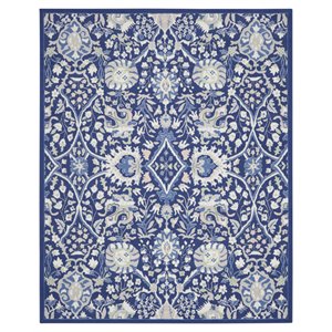 Nourison Whimsicle 84x120&quot Rectangle Fabric Floral Motif Area Rug in Navy