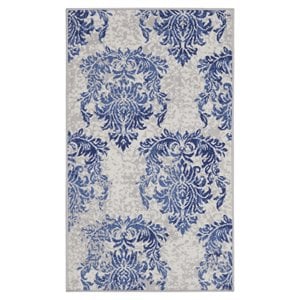 Nourison Whimsicle 36x60&quot Rectangle Fabric Damask Area Rug in Navy