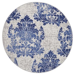 Nourison Whimsicle 60x60&quot Round Fabric Damask Area Rug in Navy
