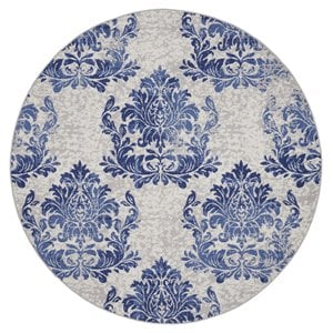 Nourison Whimsicle 96x96&quot Round Fabric Damask Area Rug in Navy