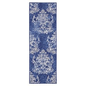Nourison Whimsicle 24x96&quot Runner Fabric Damask Area Rug in Ivory/Navy Blue