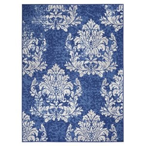 Nourison Whimsicle 48x72&quot Rectangle Fabric Damask Pattern Area Rug in Navy