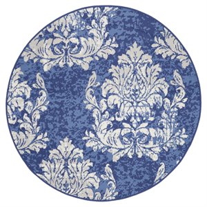 Nourison Whimsicle 60x60&quot Round Fabric Damask Pattern Area Rug in Navy