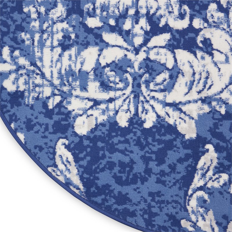 nourison whimsicle 96x96&quot round fabric damask pattern area rug in navy