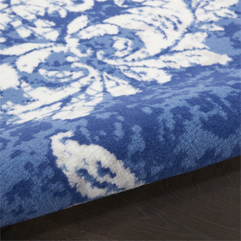 nourison whimsicle 96x96&quot round fabric damask pattern area rug in navy
