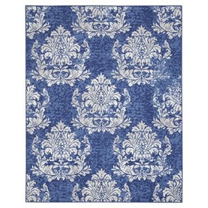Nourison Whimsicle 96x120&quot Rectangle Fabric Damask Pattern Area Rug in Navy