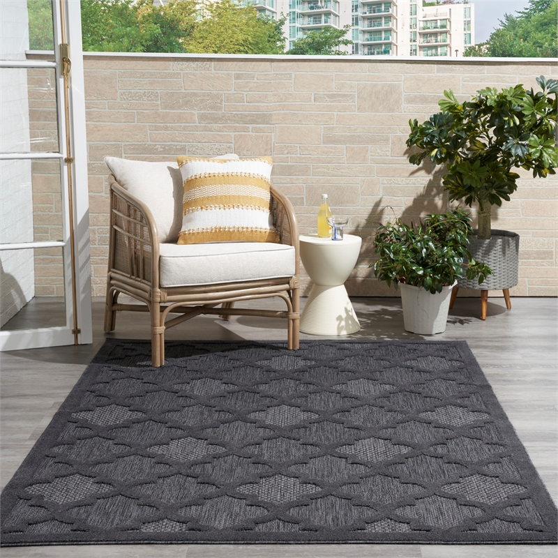 Nourison Easy Care 6' x 9' Fabric Charcoal Black Modern Indoor/Outdoor Rug