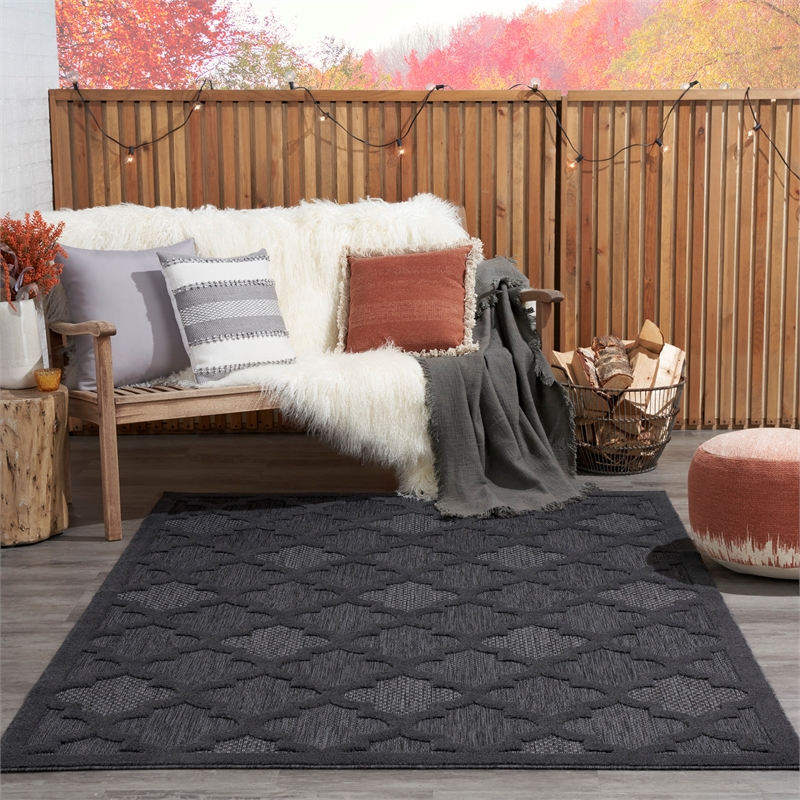 Nourison Easy Care 6' x 9' Fabric Charcoal Black Modern Indoor/Outdoor Rug