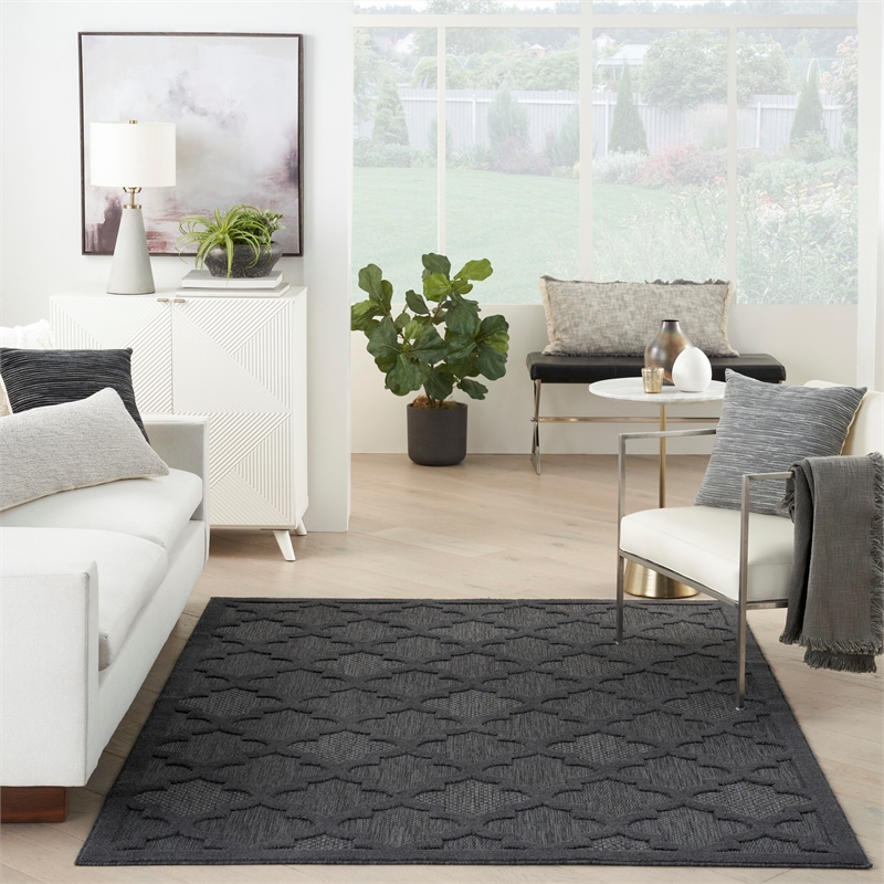 Nourison Easy Care 6' x 9' Fabric Charcoal Black Modern Indoor/Outdoor Rug