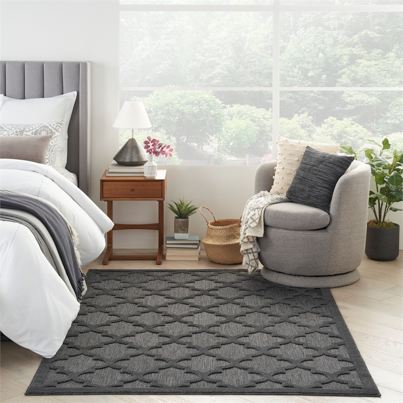Nourison Easy Care 6' x 9' Fabric Charcoal Black Modern Indoor/Outdoor Rug