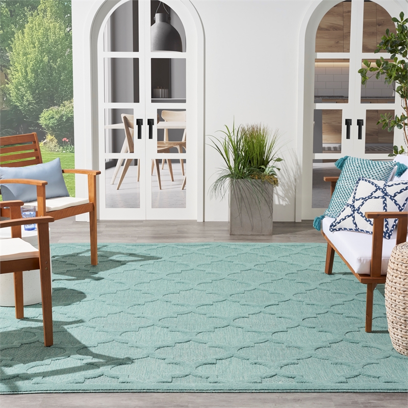 Nourison Easy Care 7' x 10' Aqua Teal Fabric Modern Area Rug (7' x 10')