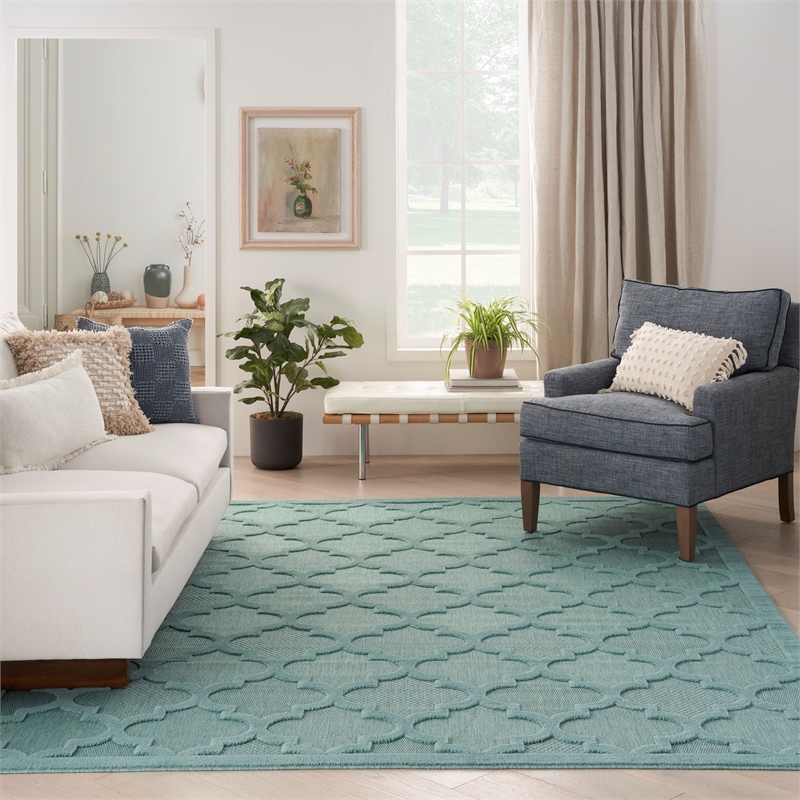 Nourison Easy Care 7' x 10' Aqua Teal Fabric Modern Area Rug (7' x 10')