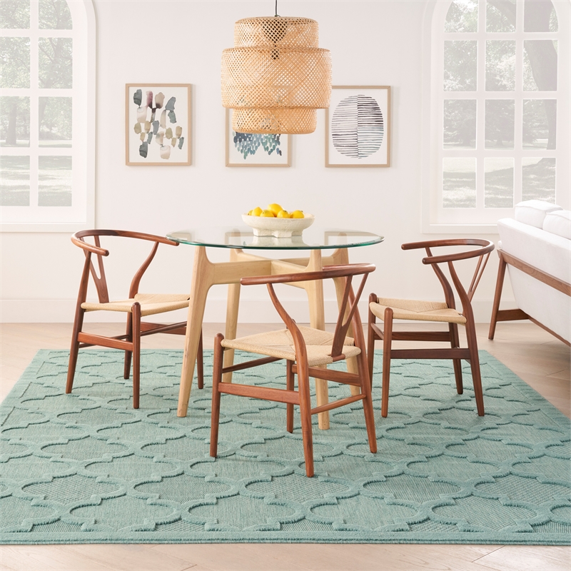 Nourison Easy Care 7' x 10' Aqua Teal Fabric Modern Area Rug (7' x 10')