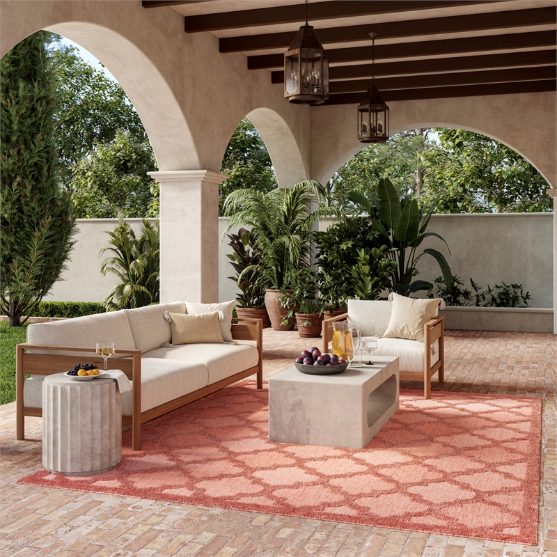 Nourison Easy Care 7' x 10' Fabric Coral Orange Modern Indoor/Outdoor Rug