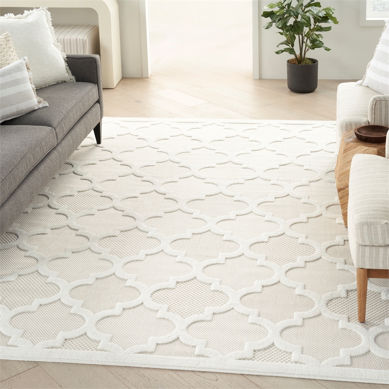 Nourison Easy Care 7' x 10' Ivory White Fabric Modern Area Rug (7' x 10')