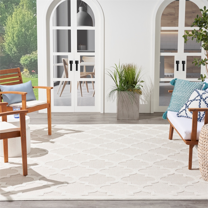 Nourison Easy Care 7' x 10' Ivory White Fabric Modern Area Rug (7' x 10')