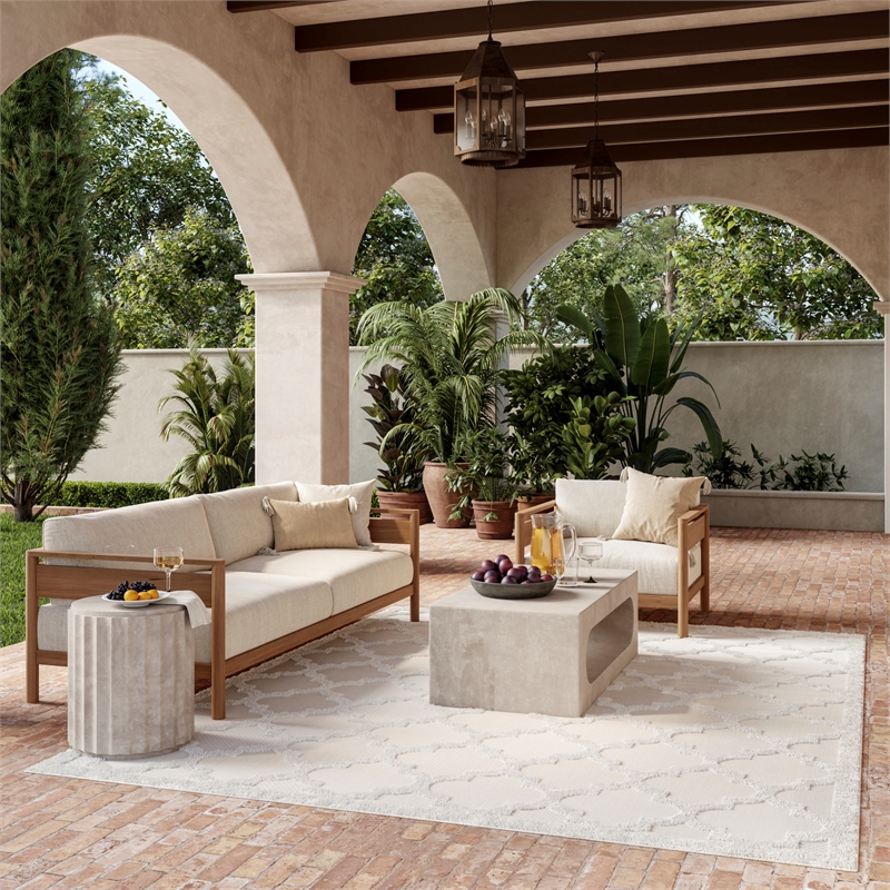 Nourison Easy Care 7' x 10' Ivory White Fabric Modern Area Rug (7' x 10')